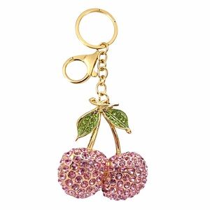 Pink Cherries Rhinestone Gold Key Chain/Bag Charm